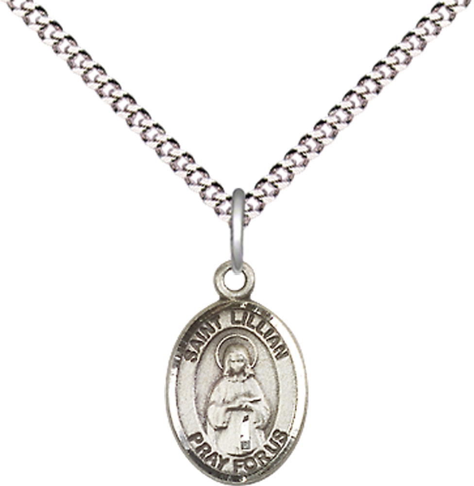 Sterling Silver Saint Lillian Pendant on a 18 inch Light Rhodium Light Curb chain
