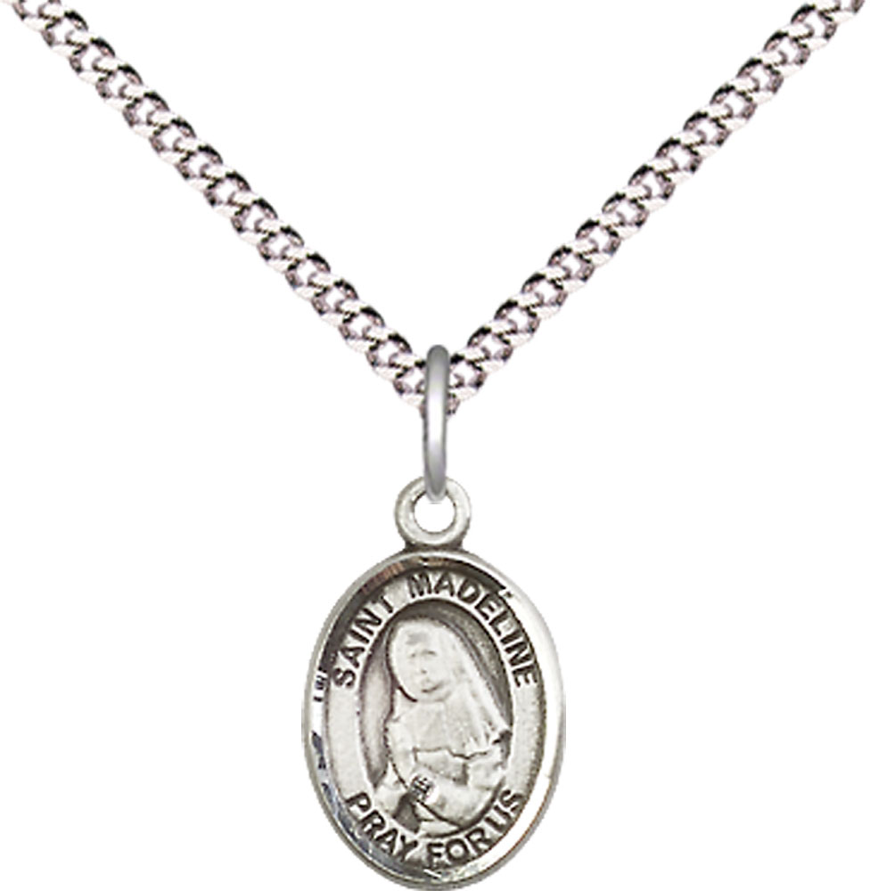 Sterling Silver Saint Madeline Sophie Barat Pendant on a 18 inch Light Rhodium Light Curb chain