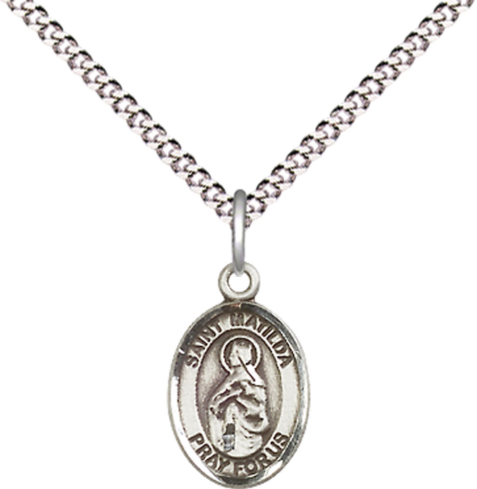 Sterling Silver Saint Matilda Pendant on a 18 inch Light Rhodium Light Curb chain
