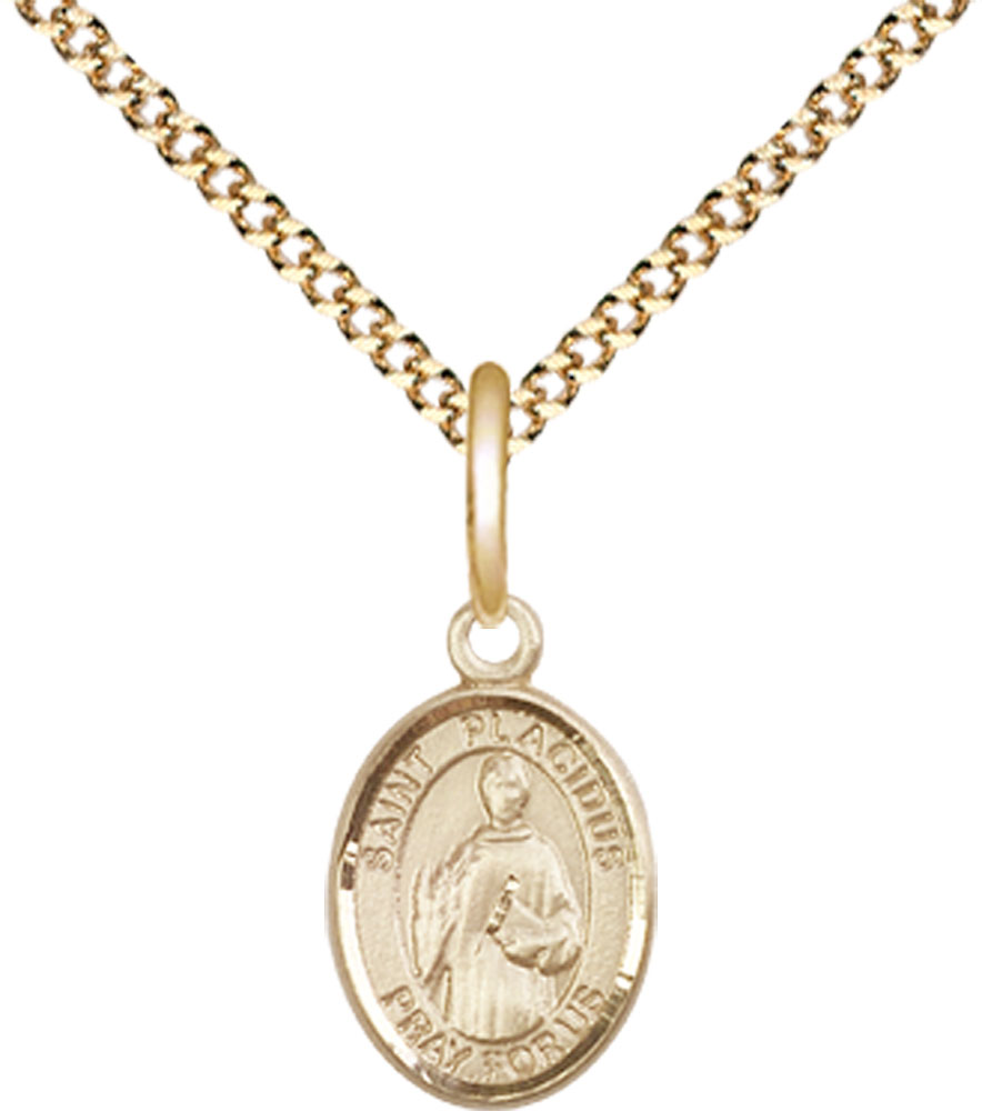 14kt Gold Filled Saint Placidus Pendant on a 18 inch Gold Plate Light Curb chain