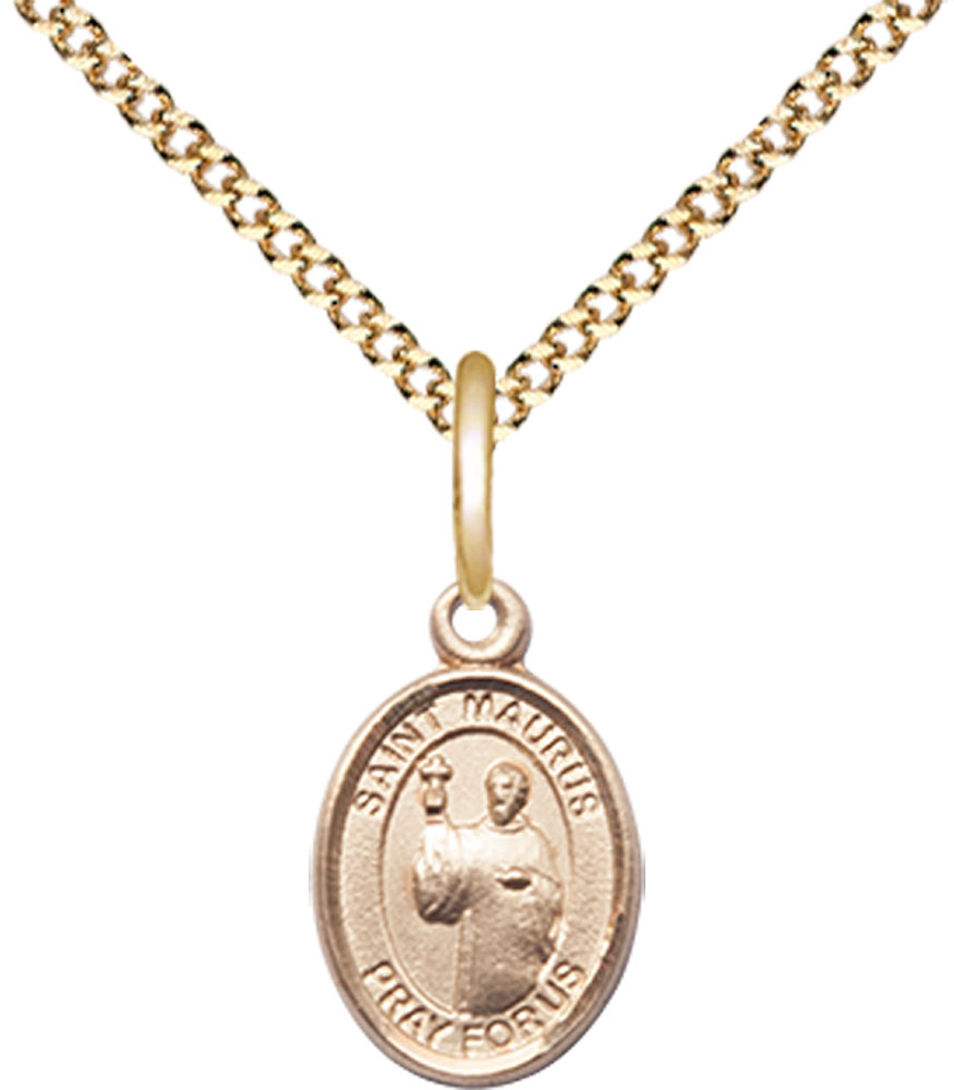 14kt Gold Filled Saint Maurus Pendant on a 18 inch Gold Plate Light Curb chain