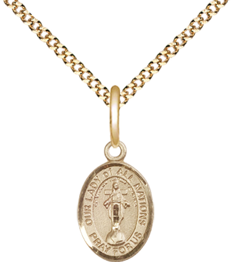 14kt Gold Filled Our Lady of All Nations Pendant on a 18 inch Gold Plate Light Curb chain
