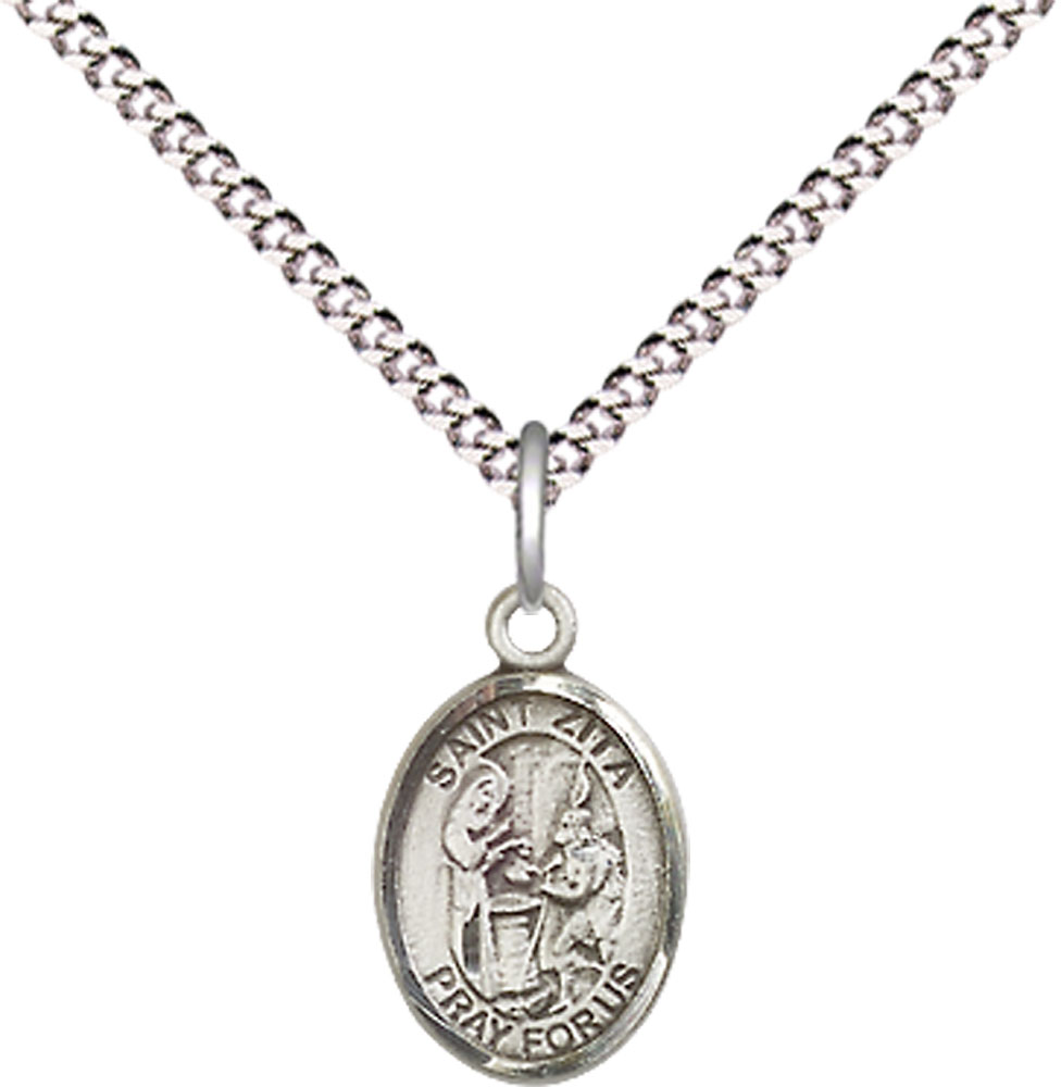 Sterling Silver Saint Zita Pendant on a 18 inch Light Rhodium Light Curb chain