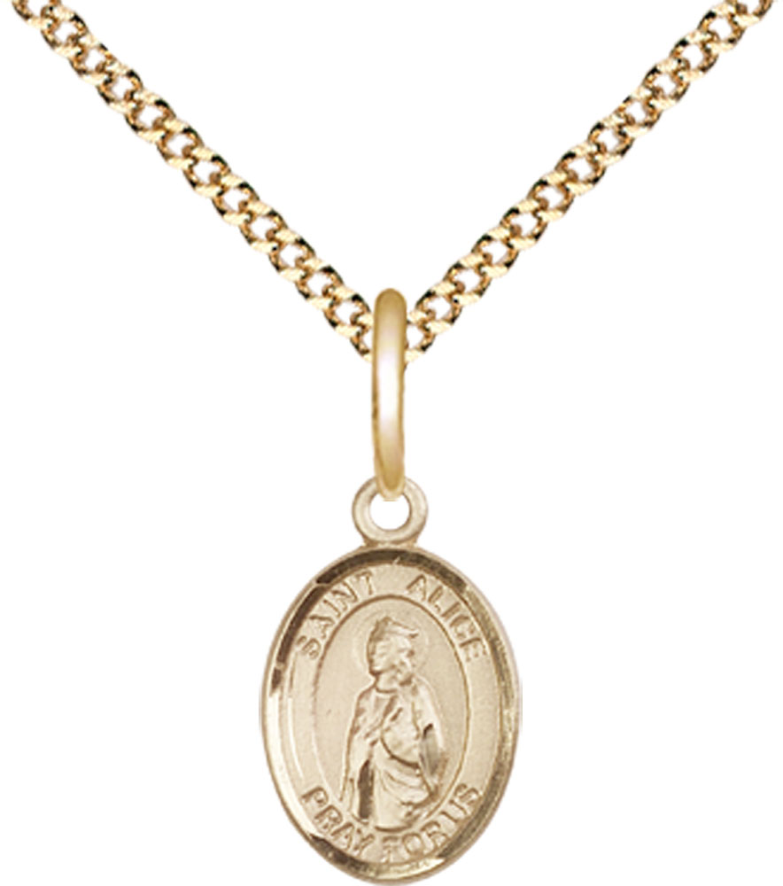 14kt Gold Filled Saint Alice Pendant on a 18 inch Gold Plate Light Curb chain