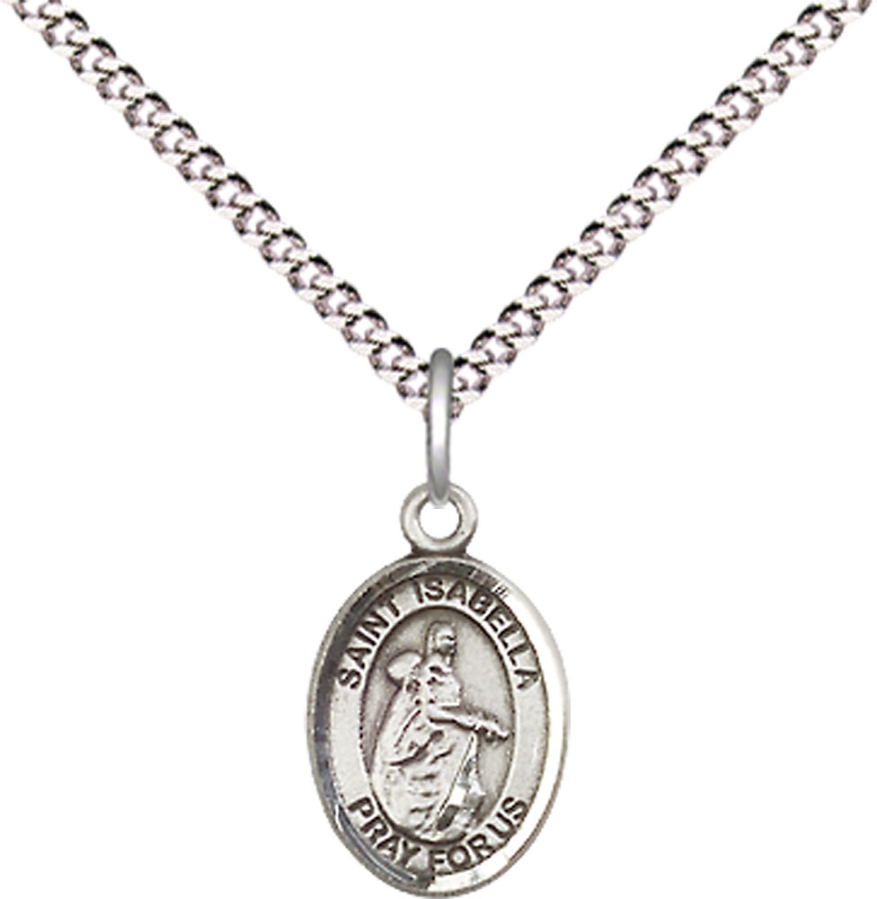 Sterling Silver Saint Isabella of Portugal Pendant on a 18 inch Light Rhodium Light Curb chain