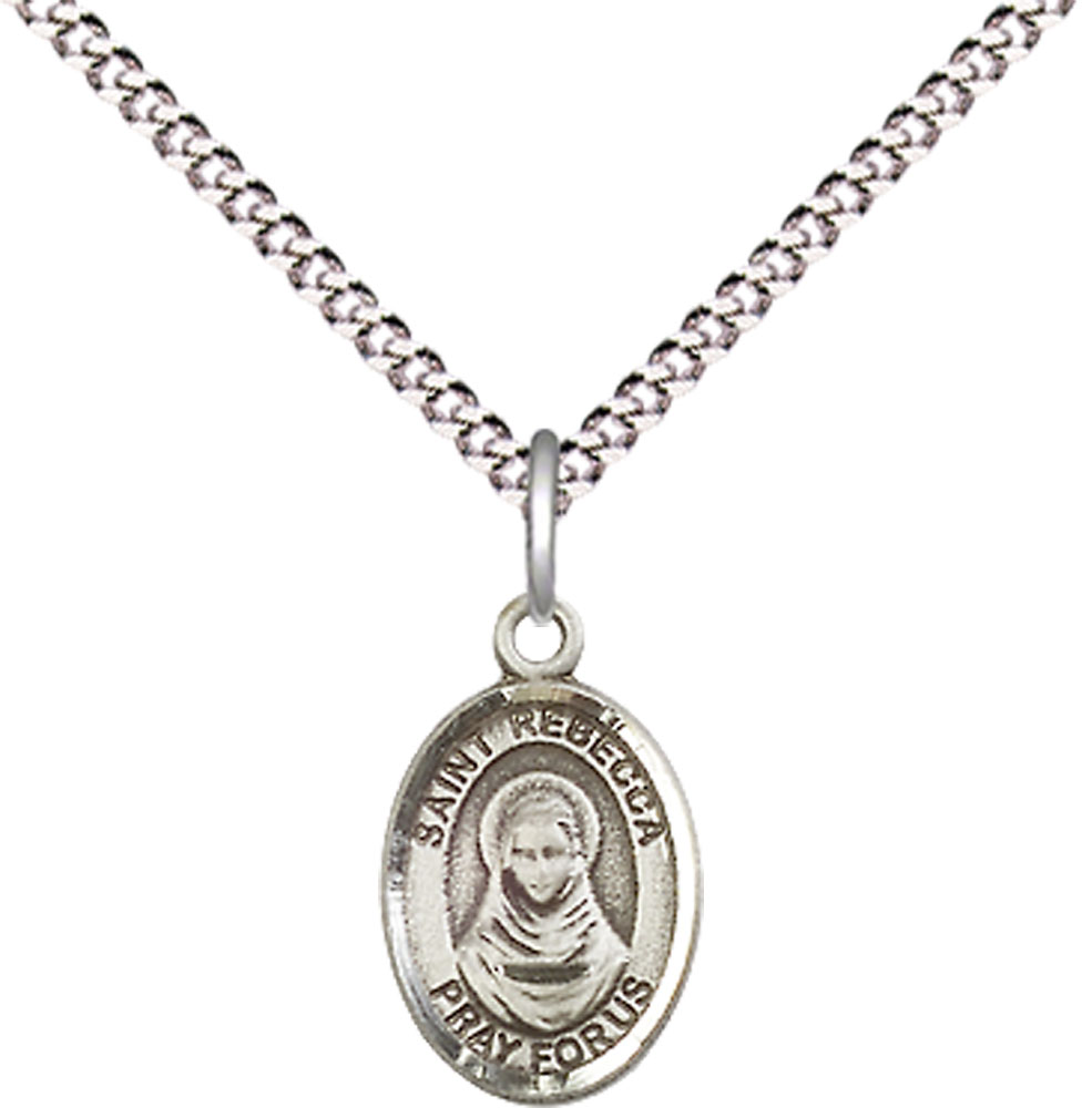 Sterling Silver Saint Rebecca Pendant on a 18 inch Light Rhodium Light Curb chain