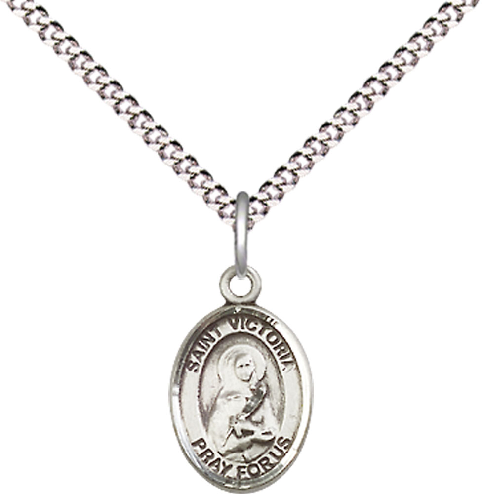 Sterling Silver Saint Victoria Pendant on a 18 inch Light Rhodium Light Curb chain
