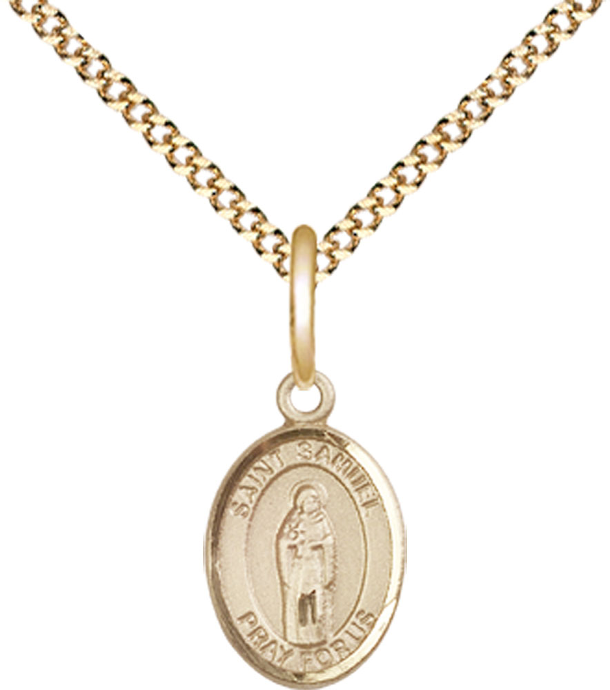 14kt Gold Filled Saint Samuel Pendant on a 18 inch Gold Plate Light Curb chain
