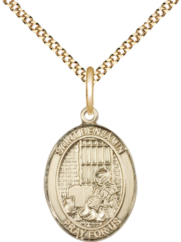 14kt Gold Filled Saint Benjamin Pendant on a 18 inch Gold Plate Light Curb chain