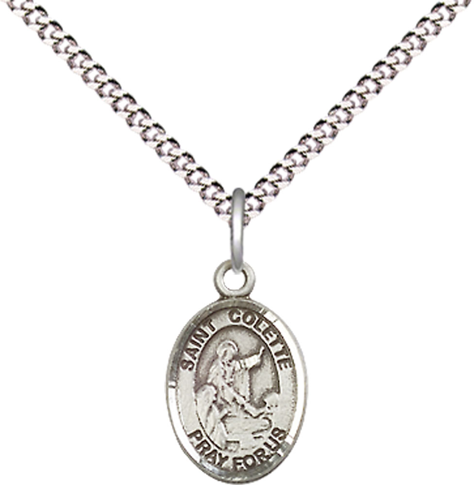 Sterling Silver Saint Colette Pendant on a 18 inch Light Rhodium Light Curb chain