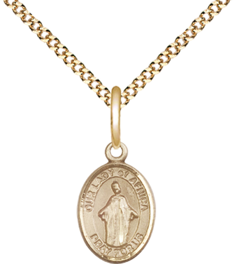 14kt Gold Filled Our Lady of Africa Pendant on a 18 inch Gold Plate Light Curb chain