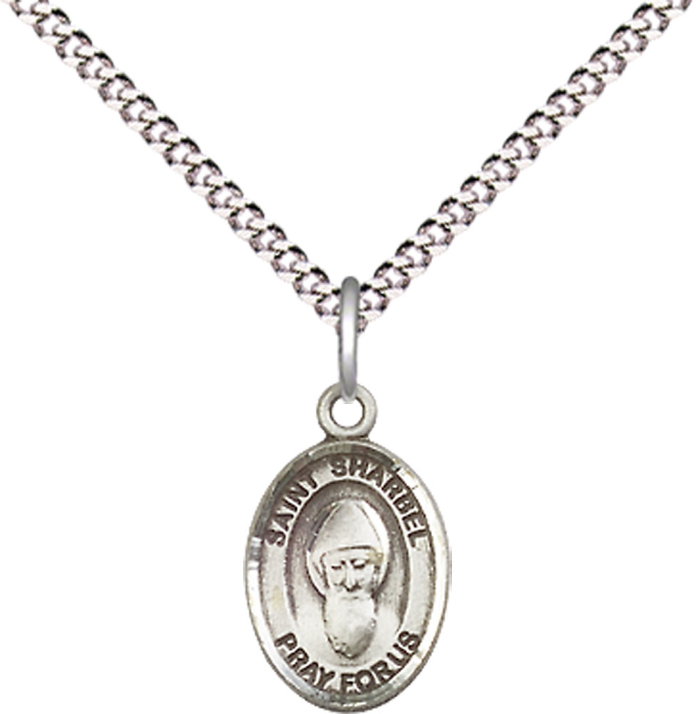 Sterling Silver Saint Sharbel Pendant on a 18 inch Light Rhodium Light Curb chain