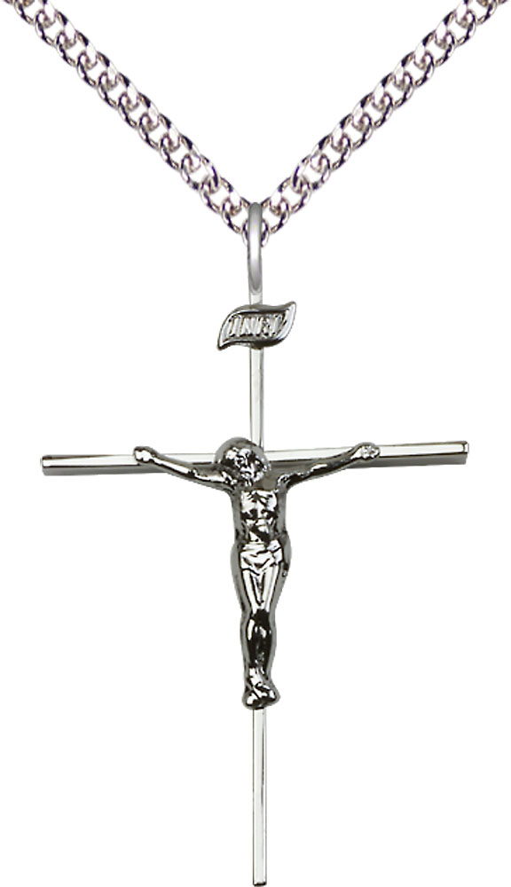Sterling Silver Crucifix Pendant on a 24 inch Sterling Silver Heavy Curb chain