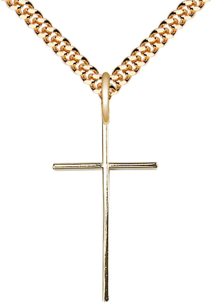 14kt Gold Filled Cross Pendant on a 24 inch Gold Plate Heavy Curb chain