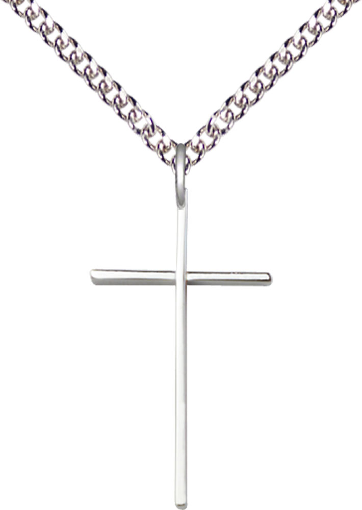 Sterling Silver Cross Pendant on a 24 inch Sterling Silver Heavy Curb chain