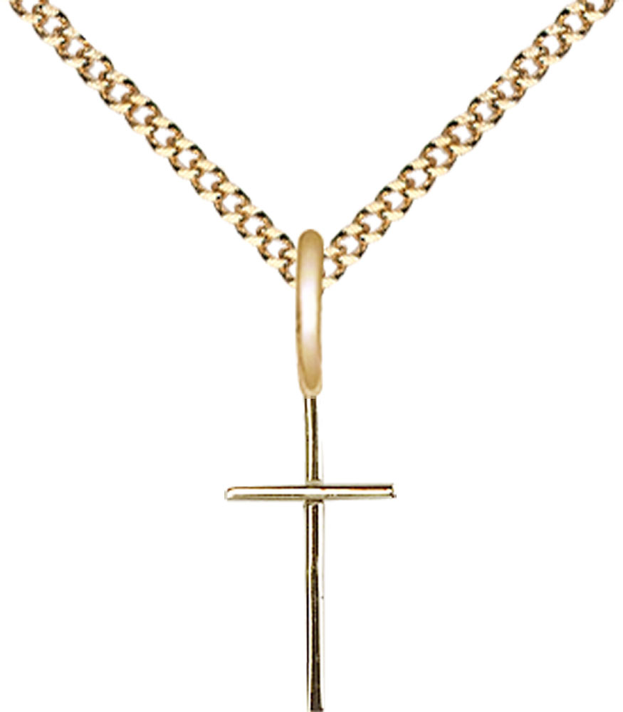 14kt Gold Filled Cross Pendant on a 18 inch Gold Plate Light Curb chain