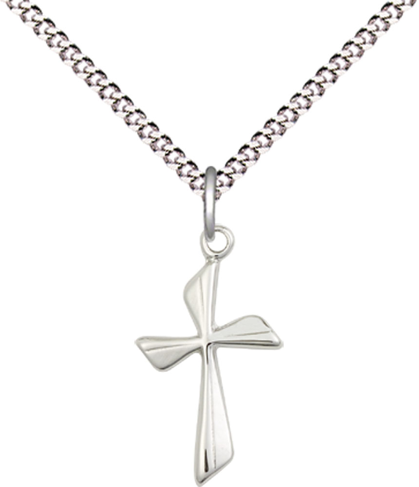Sterling Silver Cross Pendant on a 18 inch Light Rhodium Light Curb chain