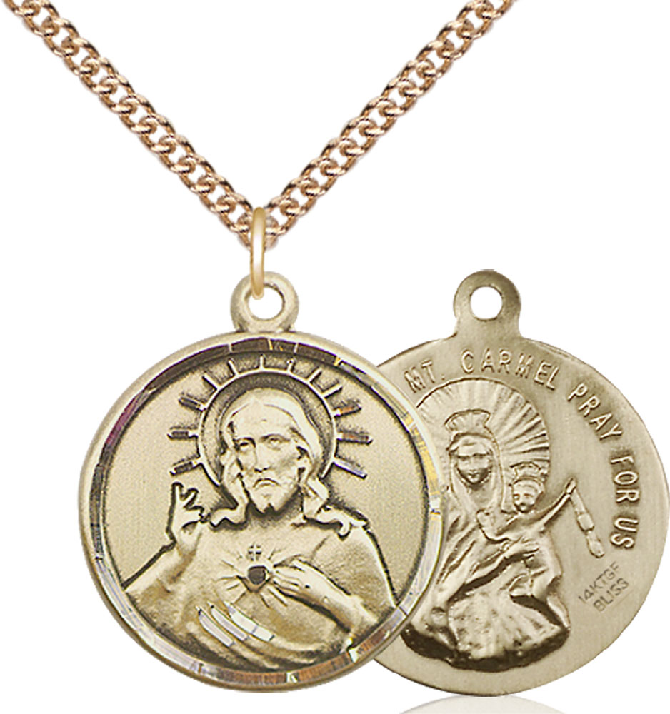 14kt Gold Filled Scapular Pendant on a 24 inch Gold Filled Heavy Curb chain