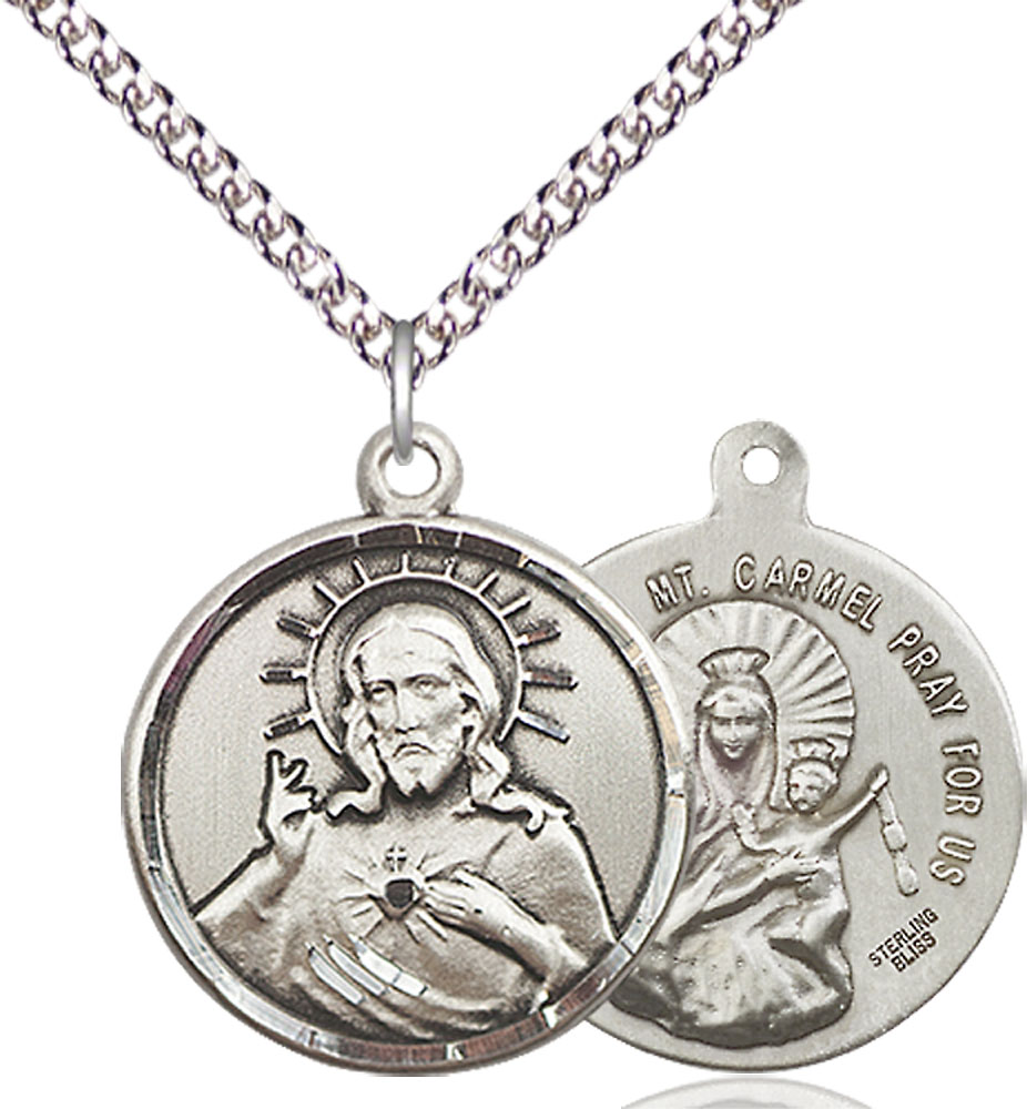 Sterling Silver Scapular Pendant on a 24 inch Sterling Silver Heavy Curb chain