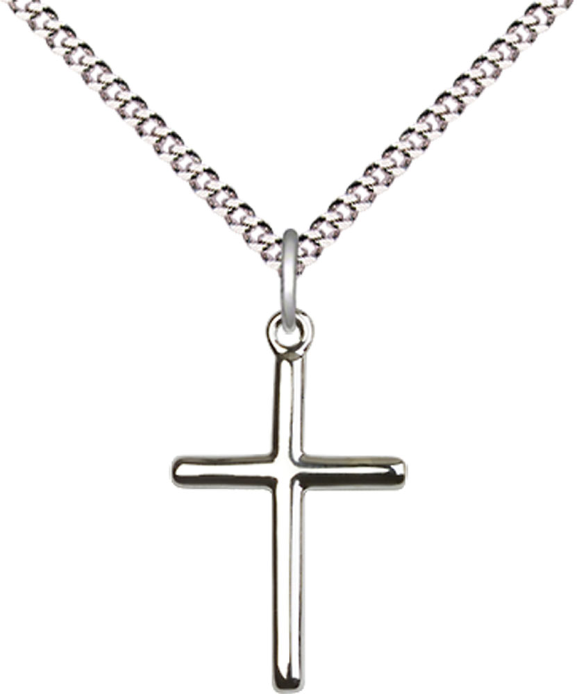 Sterling Silver Cross Pendant on a 18 inch Light Rhodium Light Curb chain