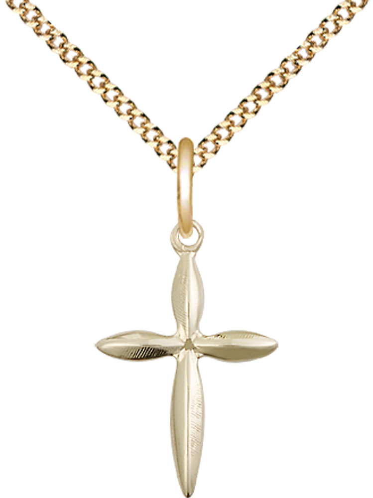 14kt Gold Filled Cross Pendant on a 18 inch Gold Plate Light Curb chain