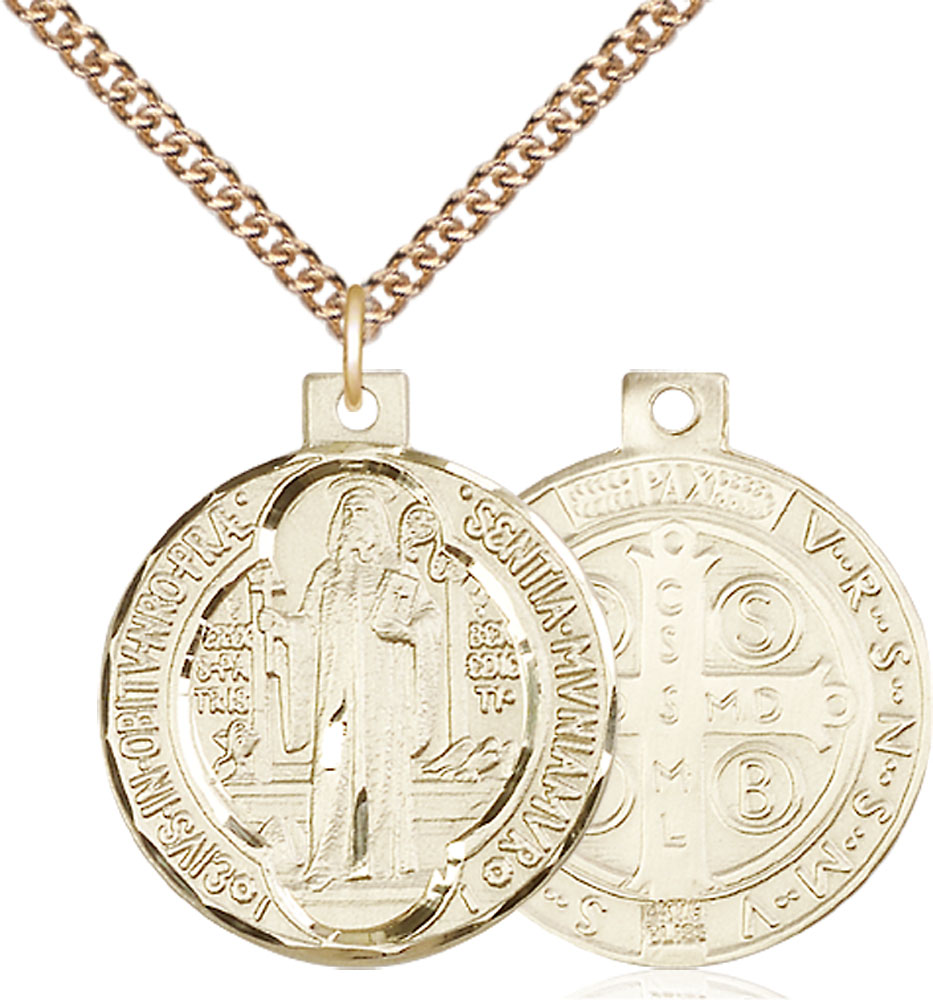 14kt Gold Filled Saint Benedict Pendant on a 24 inch Gold Filled Heavy Curb chain