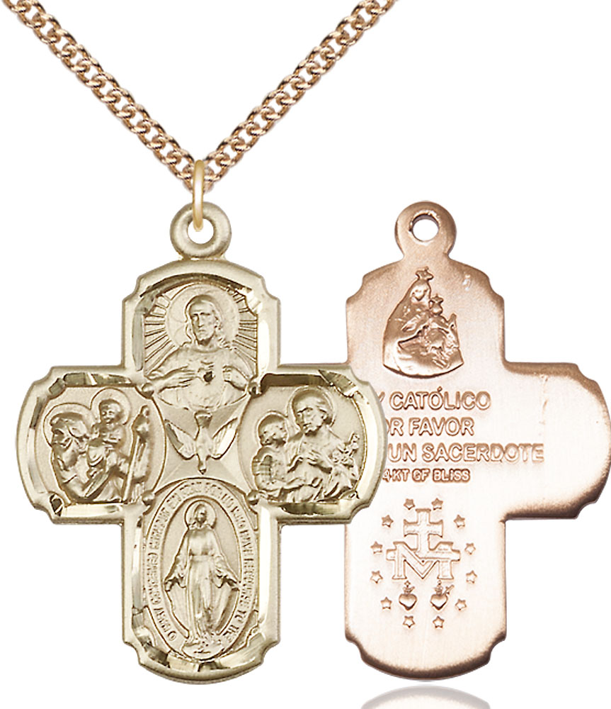 14kt Gold Filled 4-Way Pendant on a 24 inch Gold Filled Heavy Curb chain