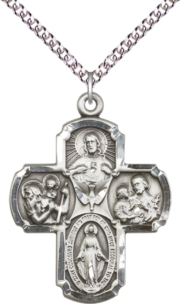 Sterling Silver 4-Way Pendant on a 24 inch Sterling Silver Heavy Curb chain