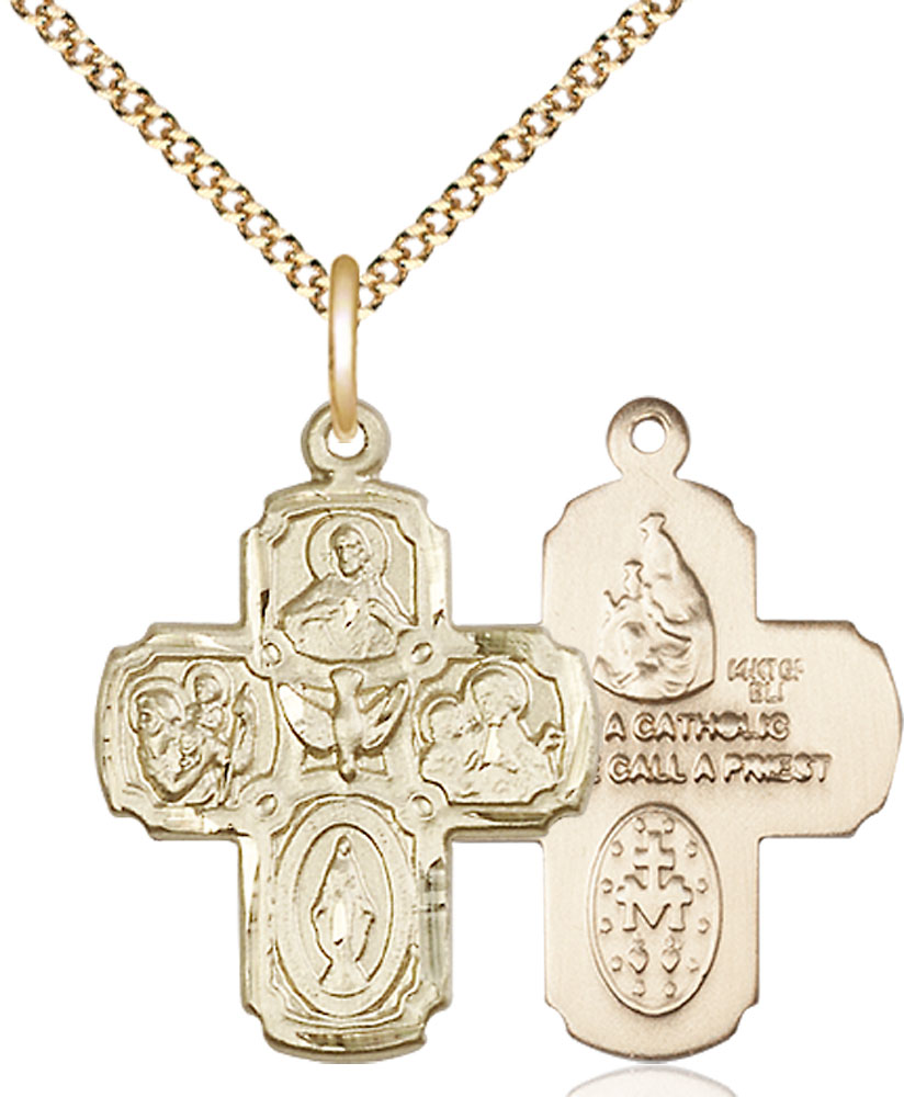 14kt Gold Filled 5-Way Pendant on a 18 inch Gold Plate Light Curb chain