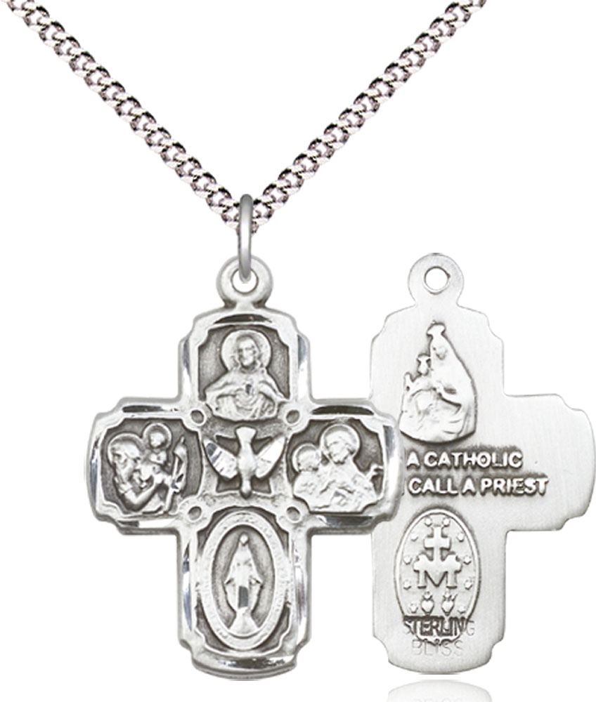 Sterling Silver 5-Way Pendant on a 18 inch Light Rhodium Light Curb chain