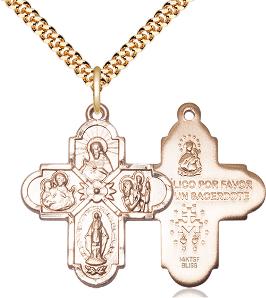 14kt Gold Filled 4-Way Pendant on a 24 inch Gold Plate Heavy Curb chain