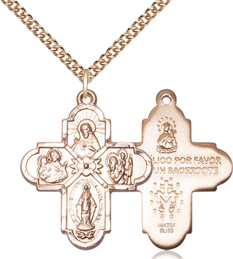 14kt Gold Filled 4-Way Pendant on a 24 inch Gold Filled Heavy Curb chain