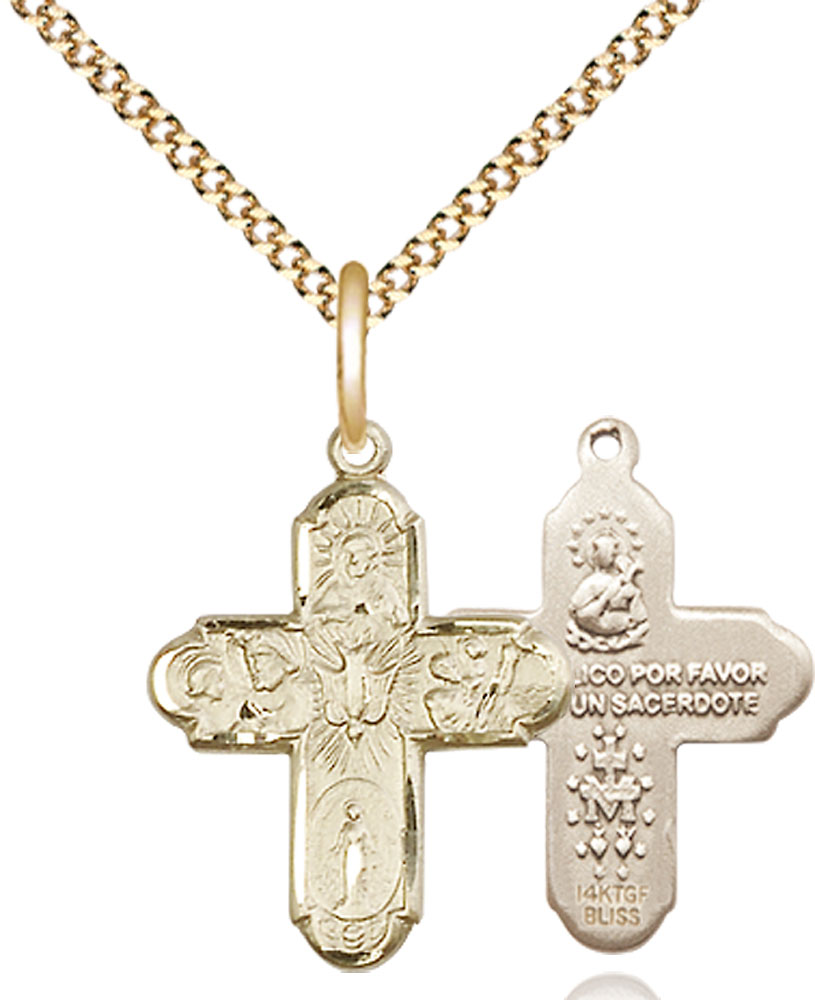 14kt Gold Filled 5-Way Pendant on a 18 inch Gold Plate Light Curb chain