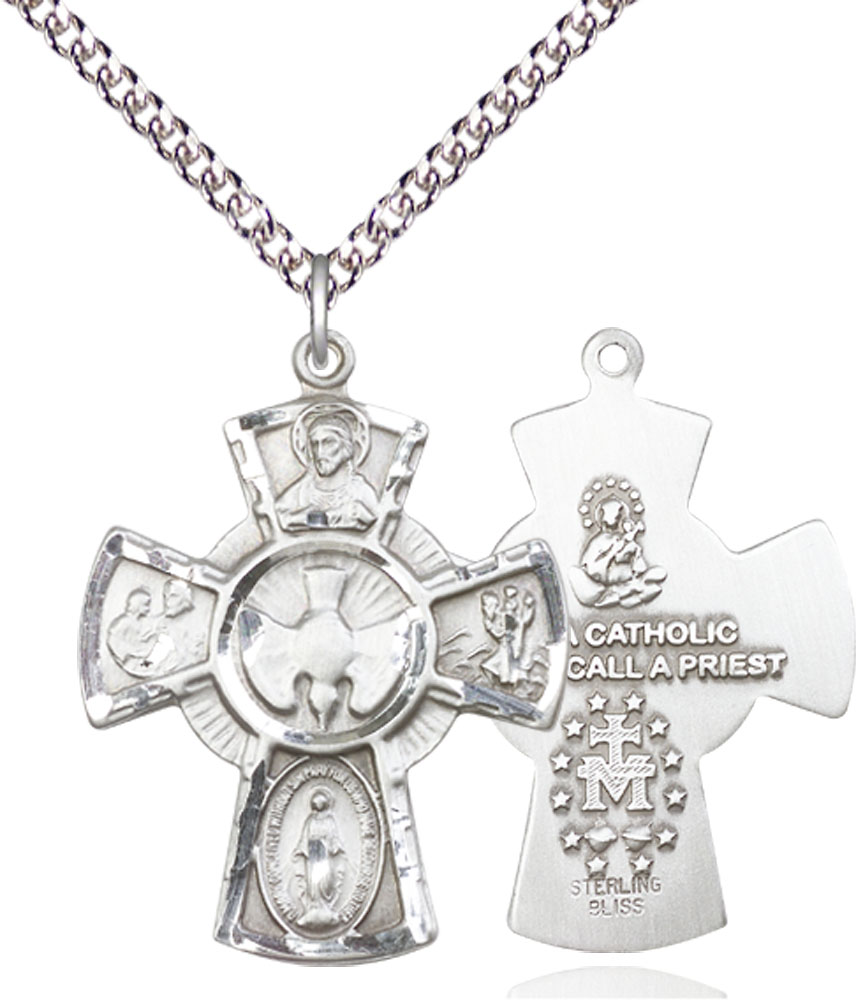 Sterling Silver 5-Way Pendant on a 24 inch Sterling Silver Heavy Curb chain