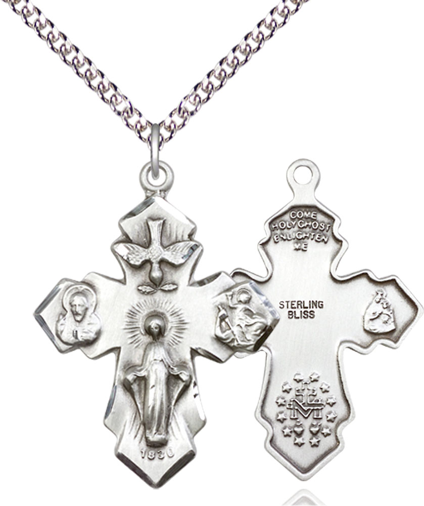 Sterling Silver 4-Way Pendant on a 24 inch Sterling Silver Heavy Curb chain