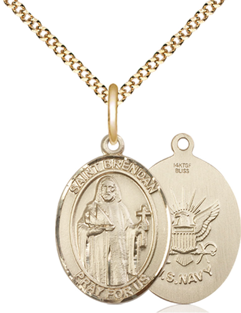 14kt Gold Filled Saint Brendan Navy Pendant on a 18 inch Gold Plate Light Curb chain