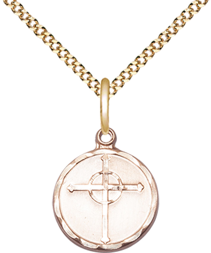14kt Gold Filled Episcopal Cross Pendant on a 18 inch Gold Plate Light Curb chain