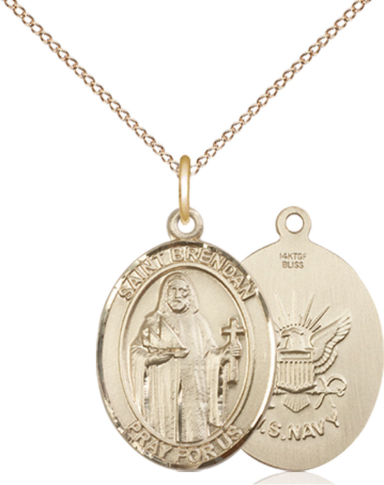 14kt Gold Filled Saint Brendan Navy Pendant on a 18 inch Gold Filled Light Curb chain