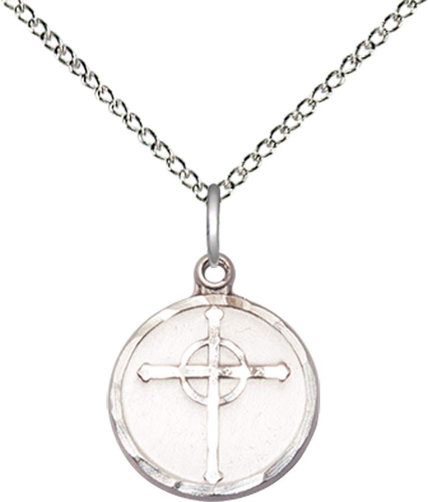 Sterling Silver Episcopal Cross Pendant on a 18 inch Sterling Silver Light Curb chain