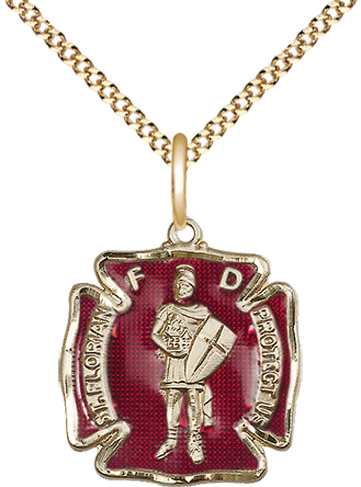 14kt Gold Filled Saint Florian Pendant on a 18 inch Gold Plate Light Curb chain