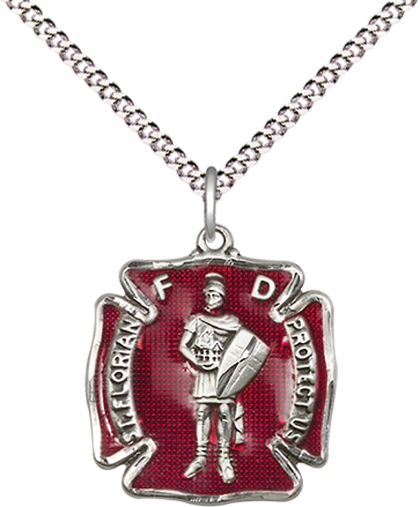 Sterling Silver Saint Florian Pendant on a 18 inch Light Rhodium Light Curb chain