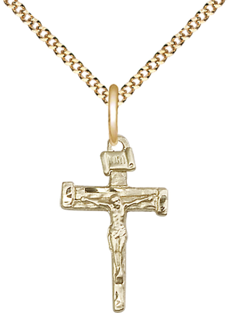 14kt Gold Filled Nail Crucifix Pendant on a 18 inch Gold Plate Light Curb chain