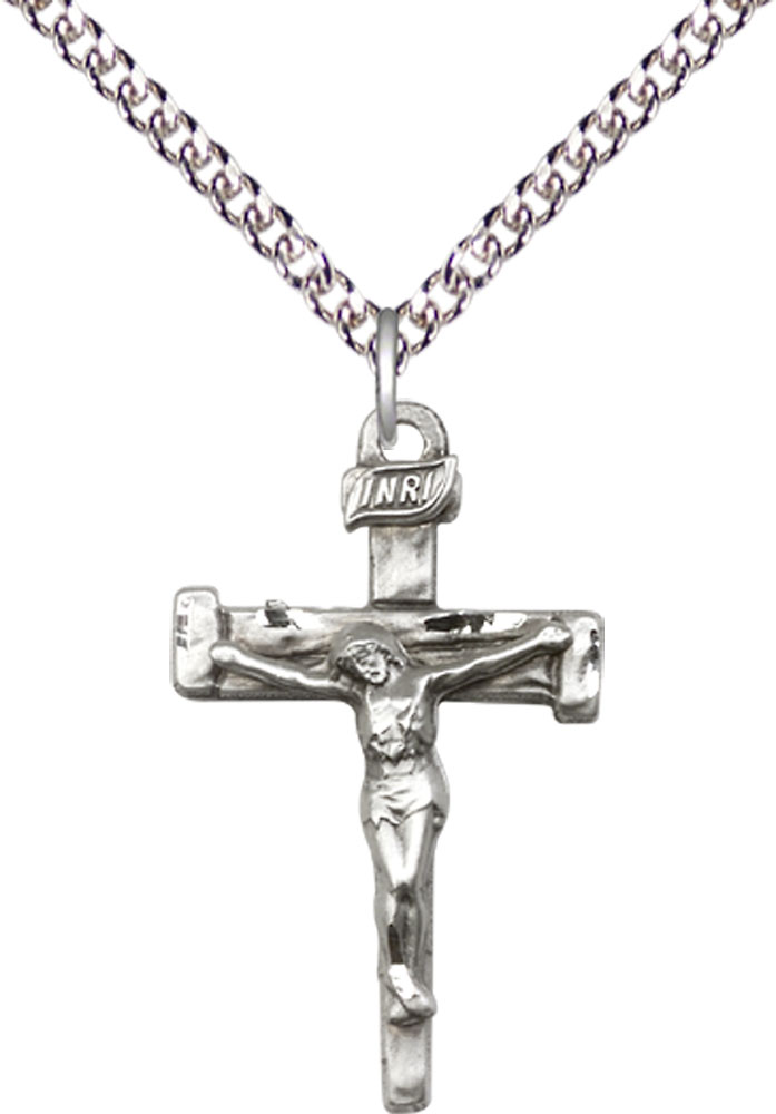 Sterling Silver Nail Crucifix Pendant on a 24 inch Sterling Silver Heavy Curb chain