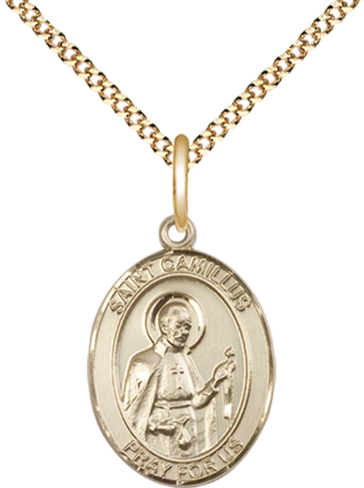 14kt Gold Filled Saint Camillus of Lellis Pendant on a 18 inch Gold Plate Light Curb chain