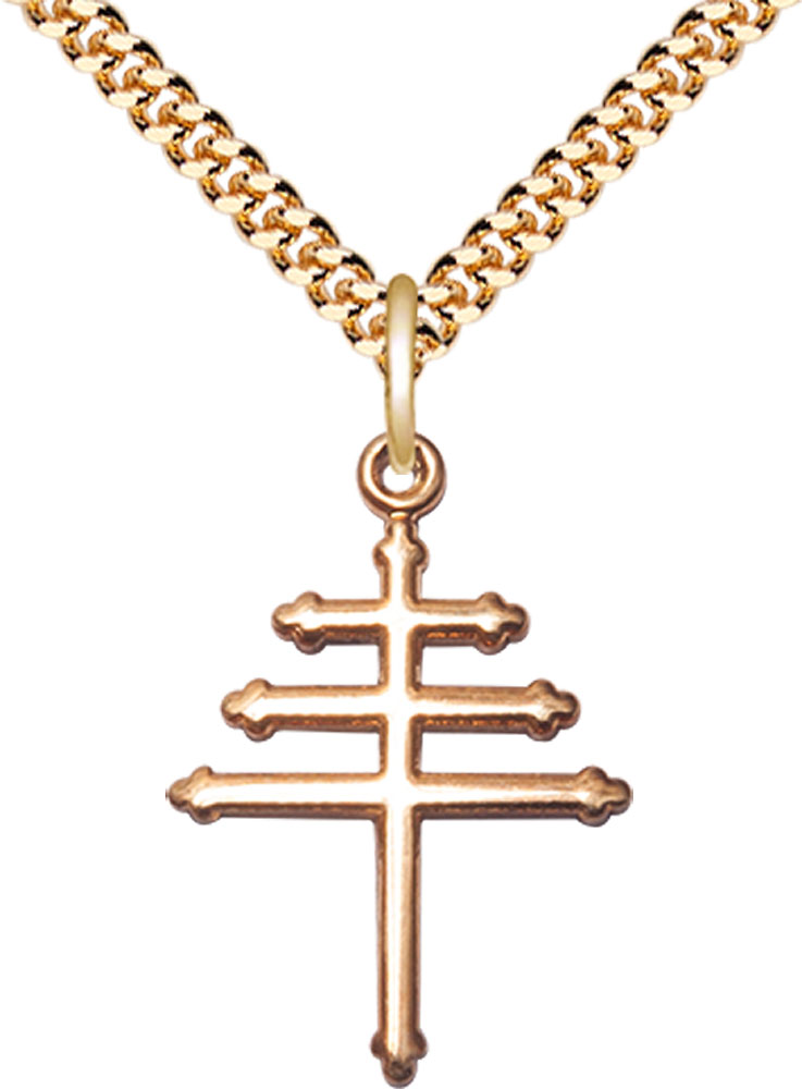 14kt Gold Filled Maronite Cross Pendant on a 24 inch Gold Plate Heavy Curb chain