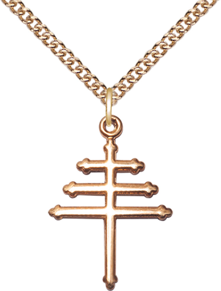 14kt Gold Filled Maronite Cross Pendant on a 24 inch Gold Filled Heavy Curb chain