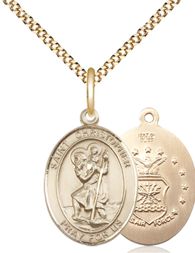 14kt Gold Filled Saint Christopher Air Force Pendant on a 18 inch Gold Plate Light Curb chain