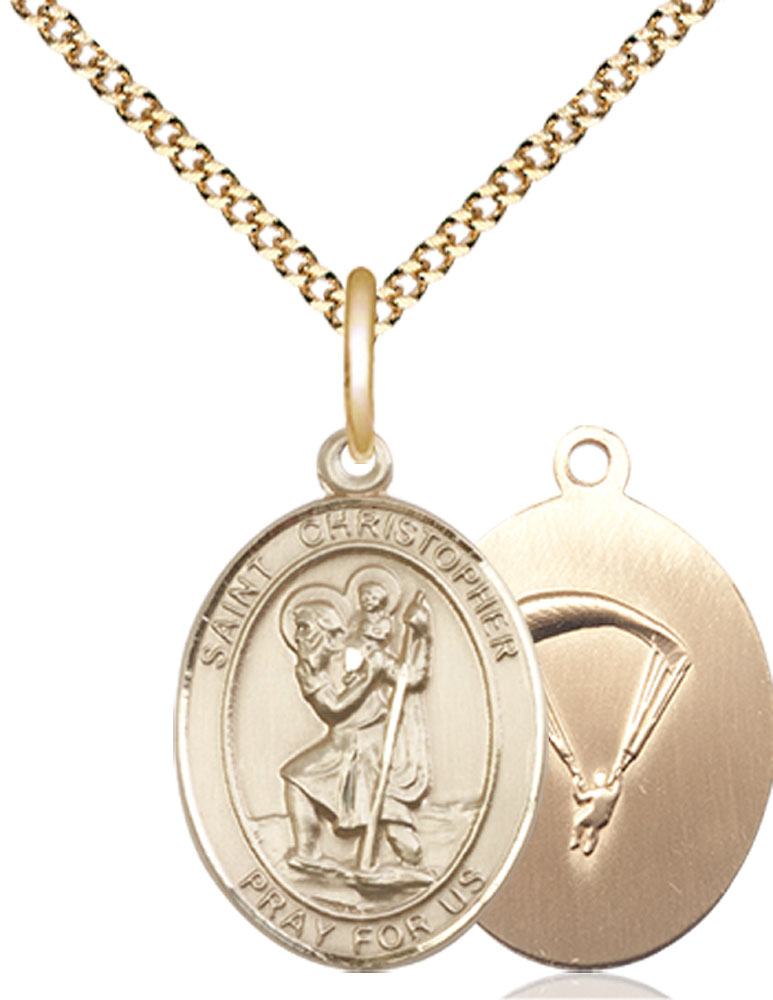 14kt Gold Filled Saint Christopher Paratrooper Pendant on a 18 inch Gold Plate Light Curb chain