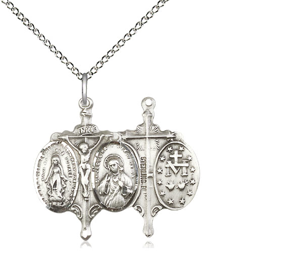 Sterling Silver Novena Pendant on a 18 inch Sterling Silver Light Curb chain