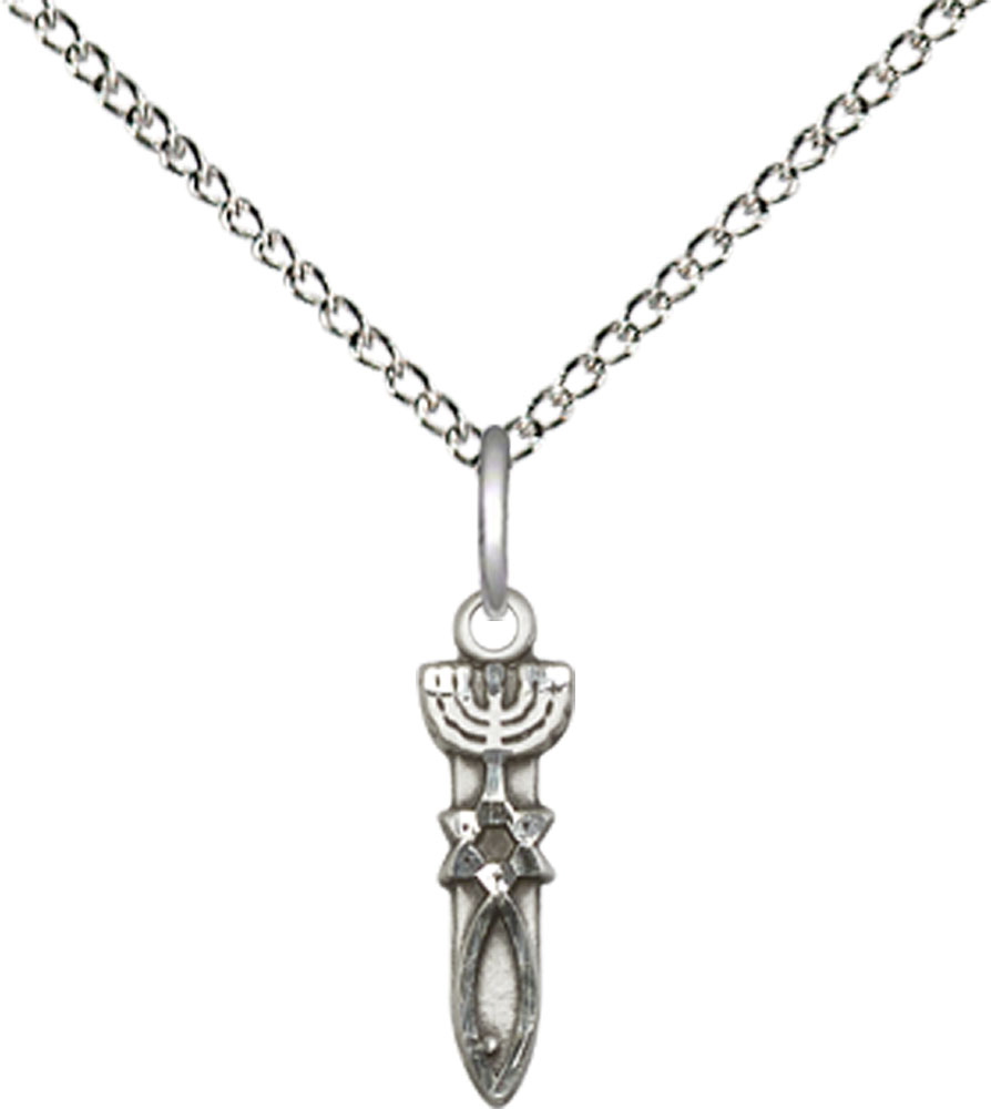 Sterling Silver Menorah Star Fish Pendant on a 18 inch Sterling Silver Light Curb chain